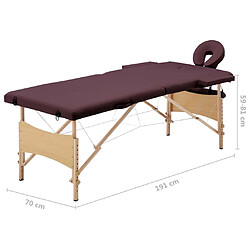 vidaXL Table de massage pliable 2 zones Violet vin pas cher