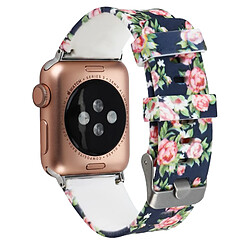 Avizar Bracelet Apple Watch 42 et 44 mm Motifs Fleuris en Silicone - Bleu nuit et Rose