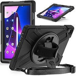 Coque en silicone anti-chocs avec dragonne, béquille et bandoulière pour votre Lenovo Tab M10 (Gen 3) TB-328FU/TB-328XU - noir