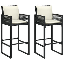 vidaXL Tabourets de bar jardin coussins lot de 2 noir résine tressée