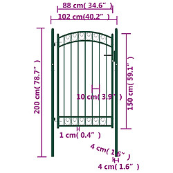 Acheter vidaXL Portail de clôture avec dessus arqué Acier 100x150 cm Vert