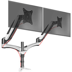 Duronic DM652 Support double 2 écrans PC pour bureau à pince - Ajustement omnidirectionnel à la volée grâce au mécanisme à gaz - Compatibilité universelle avec moniteur d'ordinateur LCD / LED VESA 75 / 100