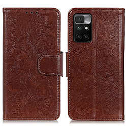 Etui en PU texture nappa avec support et porte-carte marron pour votre Xiaomi Redmi 10