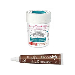 Scrapcooking Stylo chocolat + Colorant alimentaire en poudre bleu foncé