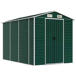 Helloshop26 Abri de jardin cabane cabanon maison de stockage remise extérieur hangar outils robuste 191 x 300 x 198 cm acier galvanisé vert 02_0022349