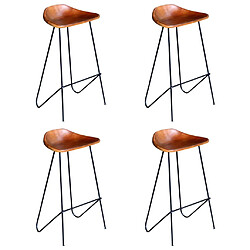 vidaXL Chaises de bar lot de 4 marron cuir véritable