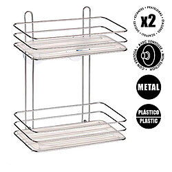 Lot de 2 ETAGERE MURALE SALLE DE BAIN 2 PANIERS DE DOUCHE ETAGERE DE SUPPORT DE RANGEMENT DE SALLE DE BAINS DE SUPPORT DE DOUCHE SUSPENDU EN CHROME DE 2 NIVEAUX 11,5X26X30,2CM+Berilo