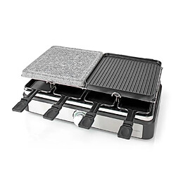 NEDIS Appareil Raclette-Grill-Plancha-Pierre de Cuisson, 1400 W, Inclus : 8 poêlons, Noire/ Argent cadeau de noël