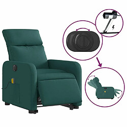 Maison Chic Fauteuil Relax pour salon, Fauteuil inclinable de massage électrique Vert foncé Tissu -GKD23525 pas cher