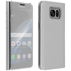 Avizar Etui Galaxy S7 Edge Housse Clapet Flip Cover Miroir Argent - Fonction Stand