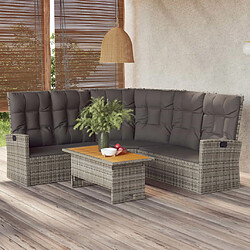 vidaXL Salon de jardin 2 pcs avec coussins Gris Résine tressée