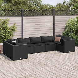 vidaXL Salon de jardin 7 pcs avec coussins Noir Résine tressée