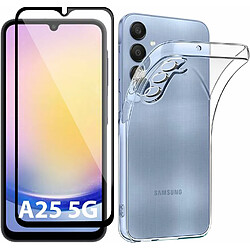 Xeptio Pack coque transparente en TPU et protection écran complet vitre full cover noir en verre trempé pour Samsung Galaxy A25 5G -