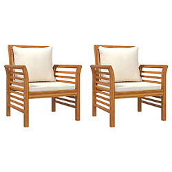 vidaXL Chaises de canapé et coussins blanc crème lot de 2 Bois acacia