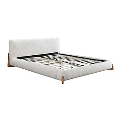 Vente-Unique Lit 140 x 190 cm - Tissu bouclette - Blanc et naturel + Matelas - GAMURA