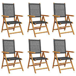 vidaXL Chaises inclinables de jardin lot de 6 noir rotin bois massif