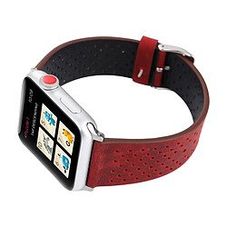 Wewoo Bracelet rouge pour Apple Watch Series 3 et 2 & 1 42mm simple mode en cuir véritable motif de trou pas cher