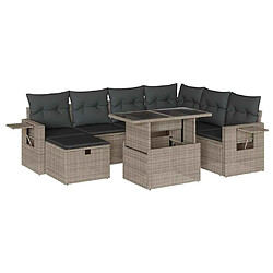 vidaXL Salon de jardin 8 pcs avec coussins gris clair résine tressée