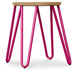 ICONIK INTERIOR Tabouret Hairpin - 42cm - Bois clair et métal Fuchsia