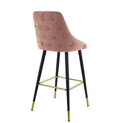 Vivenla Lot de 2 Tabourets de bar design capitonné à l'arrière revêtement en velours rose avec piètement en acier noir et doré collection HUNTER L. 50 x P. 50 x H. 110 cm pas cher