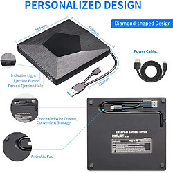 Avis Graveur de lecteur de DVD 3D externe, ultra fin USB 3.0 et Type-C BD CD DVD graveur lecteur graveur disque pour Mac OS, Windows XP/7/8/10, ordinateur portable, noir