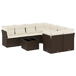 vidaXL Salon de jardin avec coussins 9 pcs marron résine tressée