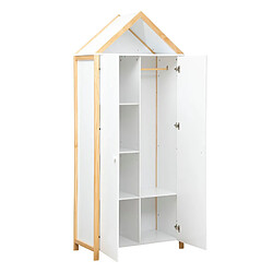 Pegane Armoire, meuble de rangement en bois avec 2 portes coloris blanc, naturel - Longueur 86 x Profondeur 41,2 x Hauteur 204,5 cm