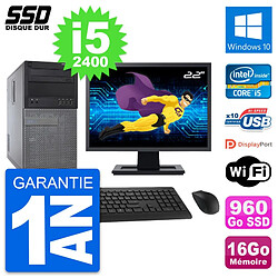 PC Tour Dell 790 MT Ecran 22" Intel i5-2400 RAM 16Go SSD 960Go Windows 10 Wifi - Occasion