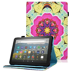 Etui en PU avec support et porte-cartes pour votre Amazon Fire HD 8 (2020) - fleur rose