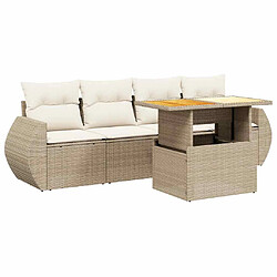 vidaXL Salon de jardin avec coussins 5 pcs beige résine tressée