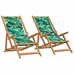 vidaXL Chaises de plage pliantes lot de 2 tissu et bois massif