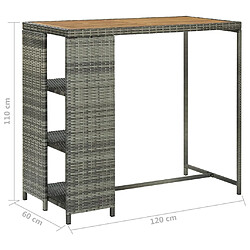 vidaXL Table de bar avec rangement Gris 120x60x110 cm Résine tressée pas cher