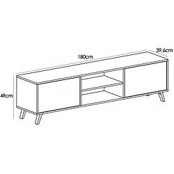 Pegane Set de meuble TV et étagère murale coloris blanc/chêne - Longueur 180 x Profondeur 39,6 x Hauteur 49 cm