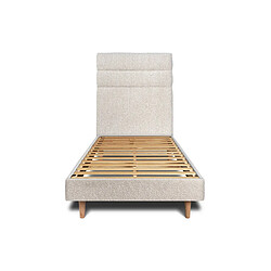 Sommeil de plomb Lit 90x200cm avec tête de lit lignes bouclette et sommier kit Beige - Hauteur totale : 29cm