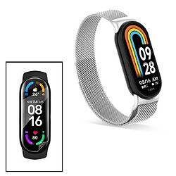 PHONECARE Kit Bracelet Milanese Loop Fermoir Magnétique + Film Protectora D'écran Gel Full Cover pour Xiaomi Mi Band 8 - Gris