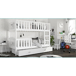 Kids Literie Lit Superposé Teo 80x160 Blanc - blanc Livré avec sommiers, tiroir et matelas en mousse de 7cm