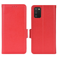 Etui en PU texture litchi, fermeture fermoir aimanté, antichoc avec support rouge pour votre Samsung Galaxy A02s (166.5x75.9x9.2mm)