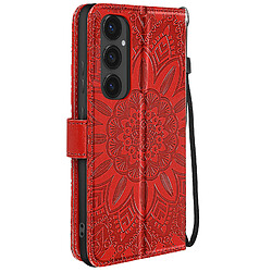 Avizar Étui Mandala Fleurs pour Galaxy S24 FE Portefeuille Support Dragonne Rouge