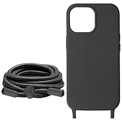 Avizar Coque Cordon pour iPhone 15 Pro Lanière Tour du Cou 80cm série Corda Noir