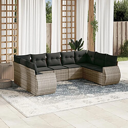 Maison Chic Salon de jardin 9 pcs avec coussins | Ensemble de Table et chaises | Mobilier d'Extérieur gris résine tressée -GKD38292