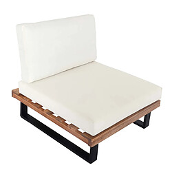 Decoshop26 Fauteuil lounge de jardin en bois d'acacia marron clair et aluminium coussin blanc crème 04_0006843