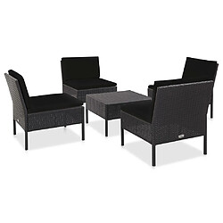 vidaXL Salon de jardin 5 pcs avec coussins résine tressée noir