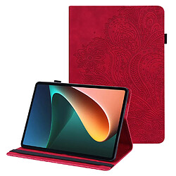 Etui en PU motif fleur avec support et porte-cartes rouge pour votre Xiaomi Pad 5/Pad 5 Pro