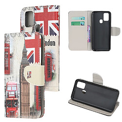 Etui en PU impression de motif de texture croisée avec sangle big ben pour votre Samsung Galaxy A21s