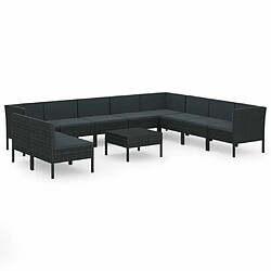 Maison Chic Salon de jardin 11pcs + coussins - Mobilier/Meubles de jardin - Table et chaises d'extérieur Résine tressée Noir -MN58615