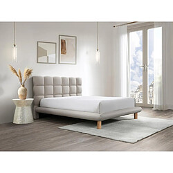 Vente-Unique Lit avec tête de lit matelassée 140 x 190 cm - Tissu - Beige + Matelas - FUDALI