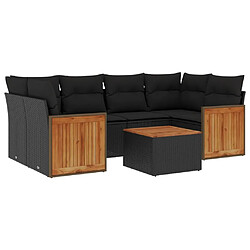 Maison Chic Ensemble Tables et chaises d'extérieur 7pcs avec coussins,Salon de jardin noir résine tressée -GKD628566