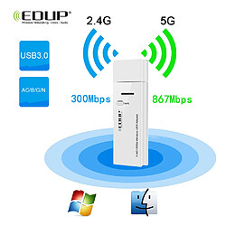 Acheter Mini 802.11ac WiFi Dongle WiFi USB 3.0 Adaptateur 1200Mbps 2.4GHz / 5.8GHz Carte Réseau Double Bandes - Blanc