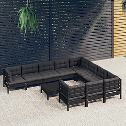 Maison Chic Salon de jardin 11pcs + coussins - Mobilier/Meubles de jardin - Table et chaises d'extérieur Noir Bois de pin -MN31364