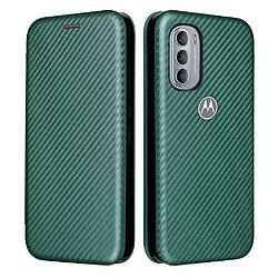 Coque en TPU + PU texture en fibre de carbone avec béquille en anneau et porte-carte vert pour votre Motorola Moto G31/G41